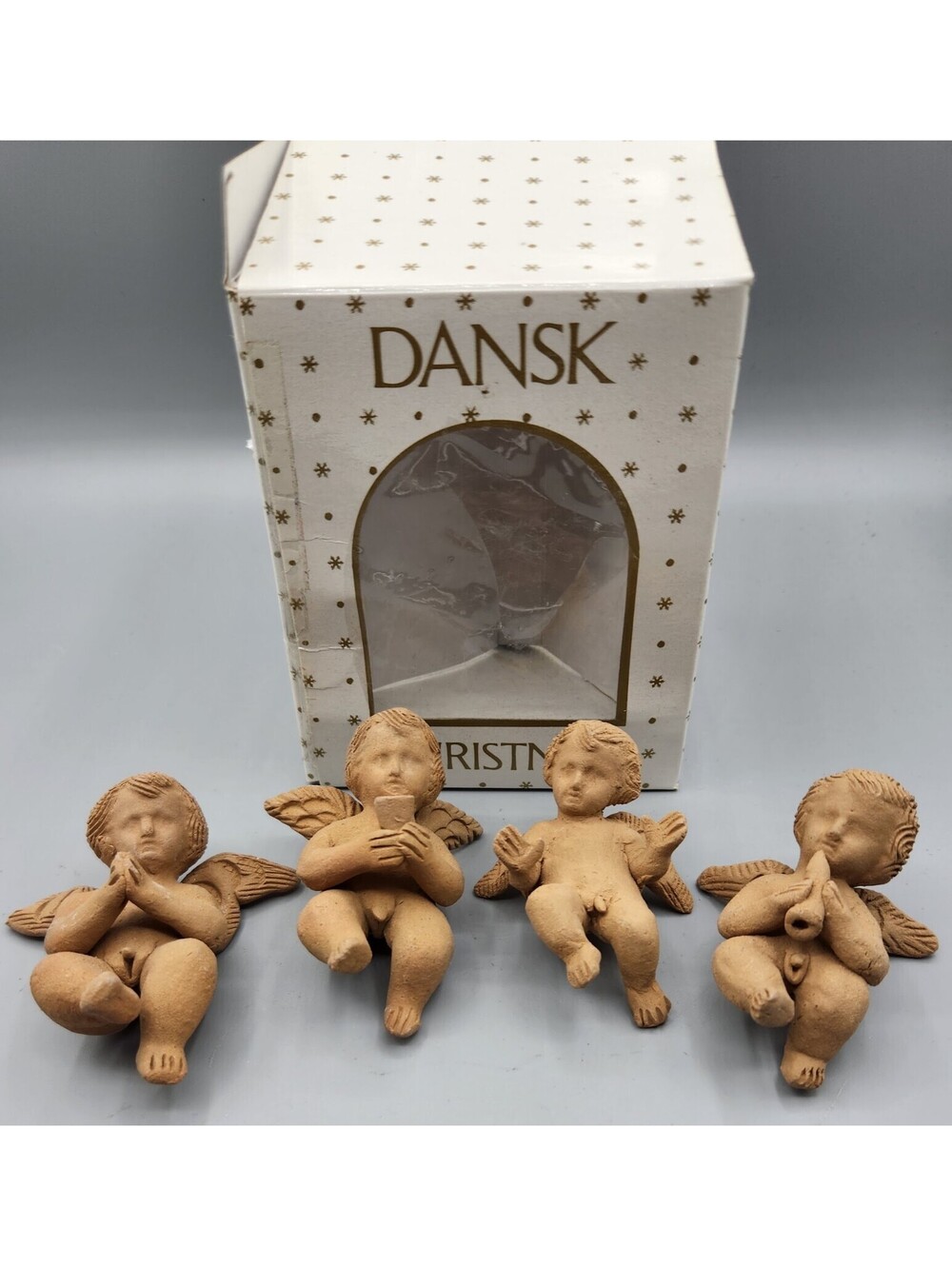 VTG Dansk Terracotta Cherub Angels Naked Baby Christmas Ornaments Red Pottery